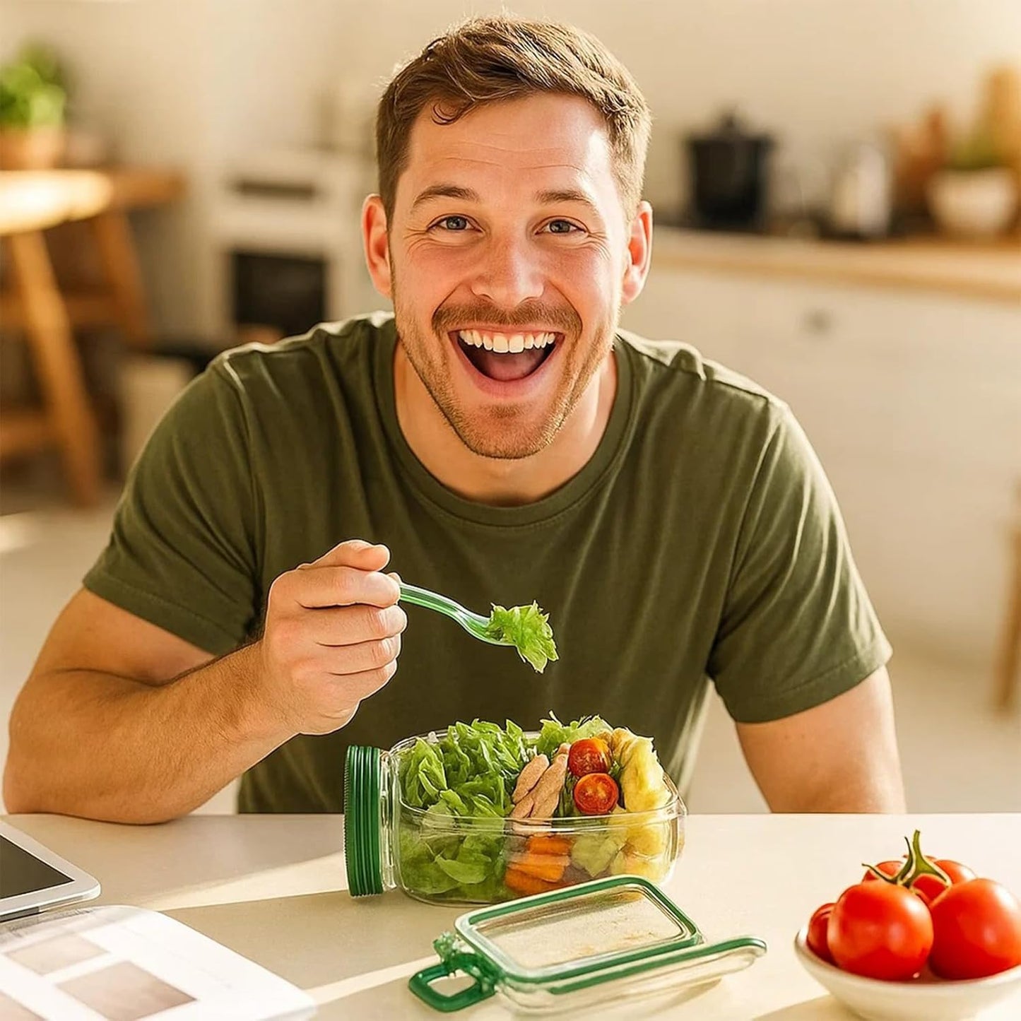Salad Pod, Side-Opening Portable Salad Container, Leakproof Snack Box with Lid